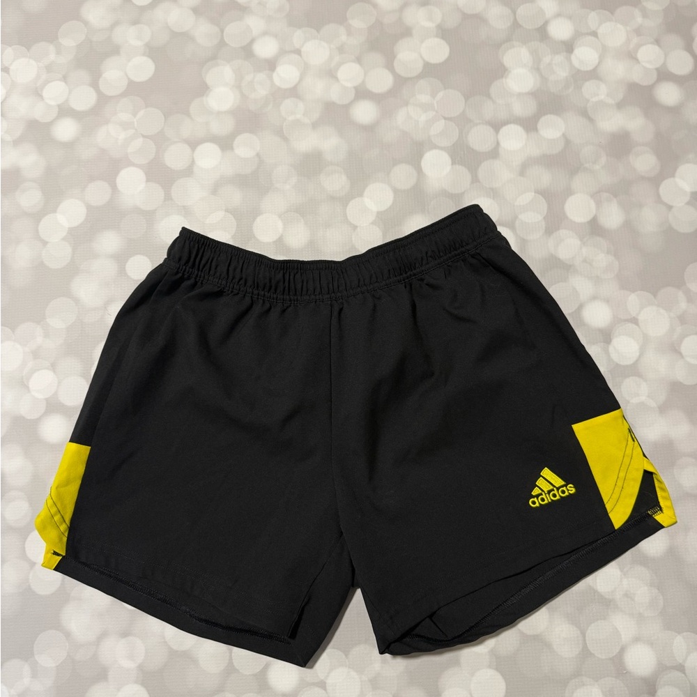 Adidas Women's Black and Yellow Shorts
